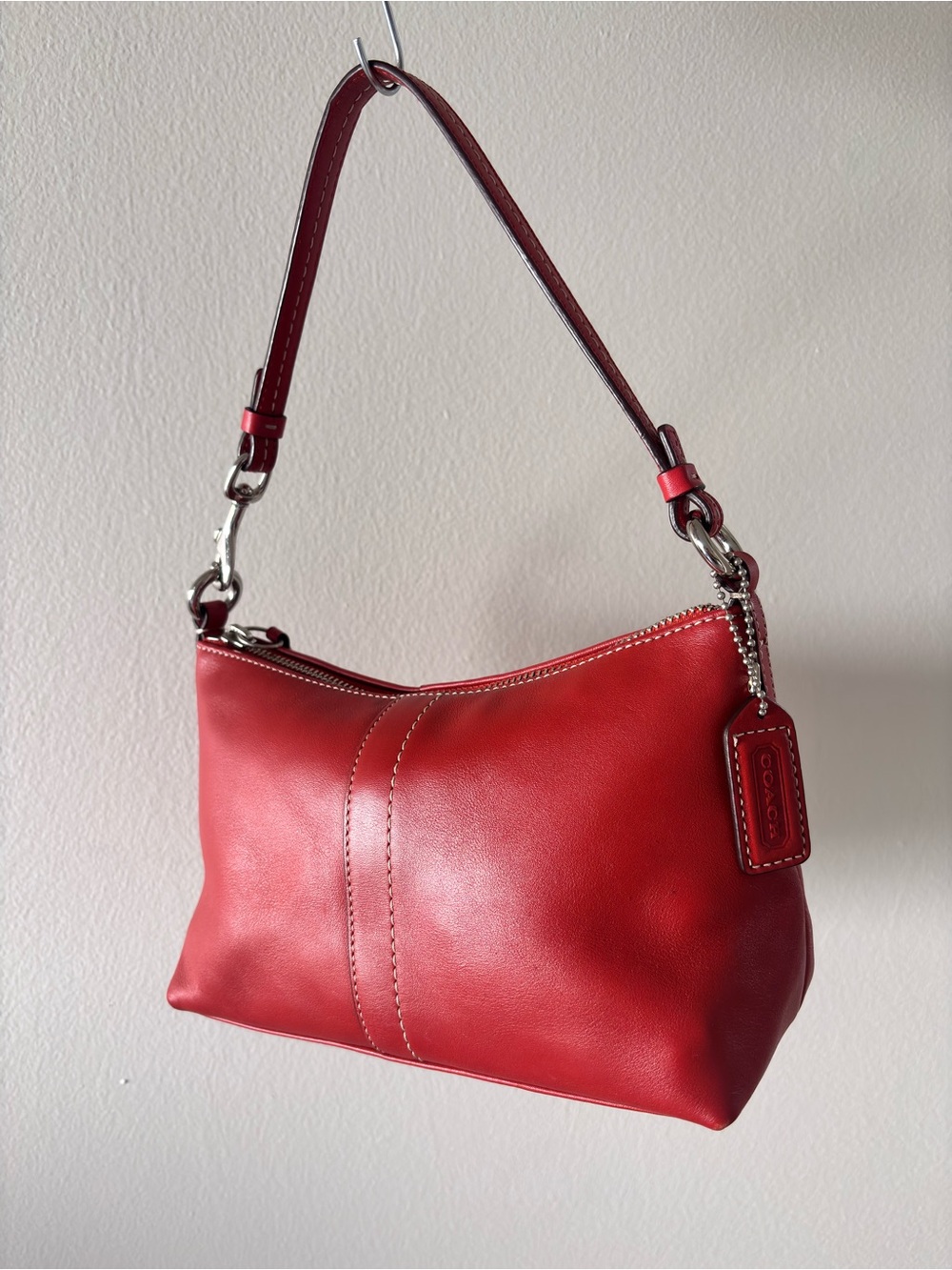 Vintage Coach Hampton 9364 mini hobo bag in red orange leather